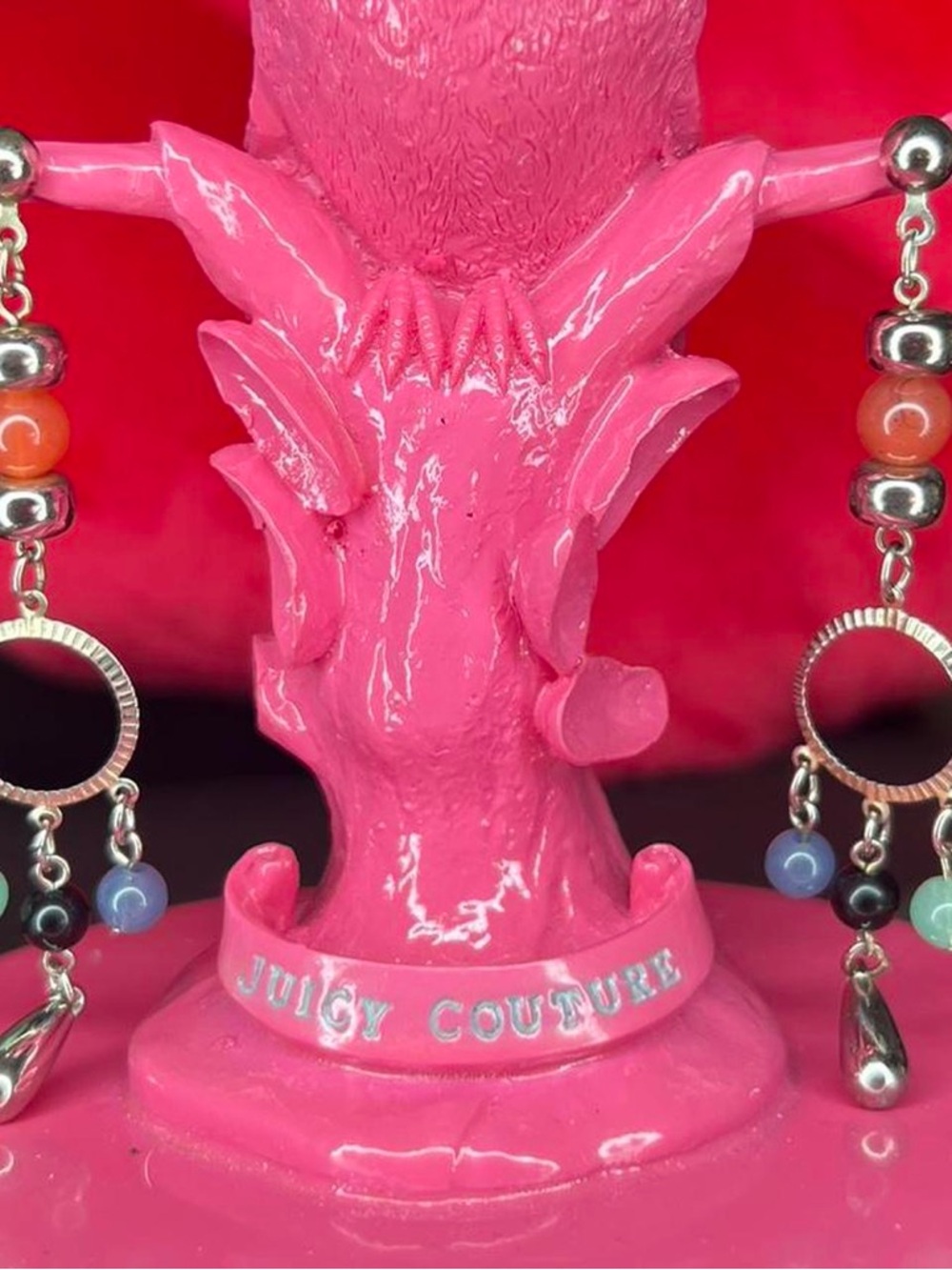 Y2K silver and multi-coloured beaded hoop 3 inch earrings